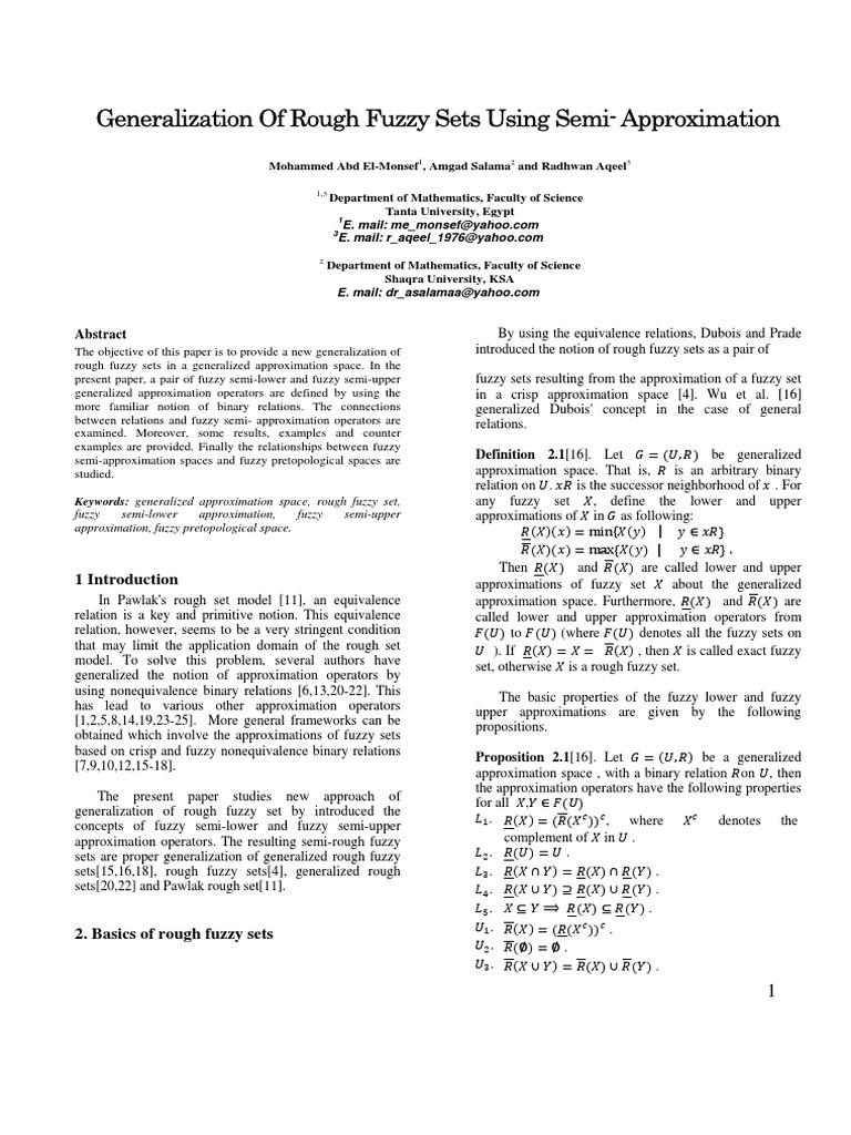 Generalizing Rough Fuzzy Sets Approximations | PDF | Theorem | Set ...