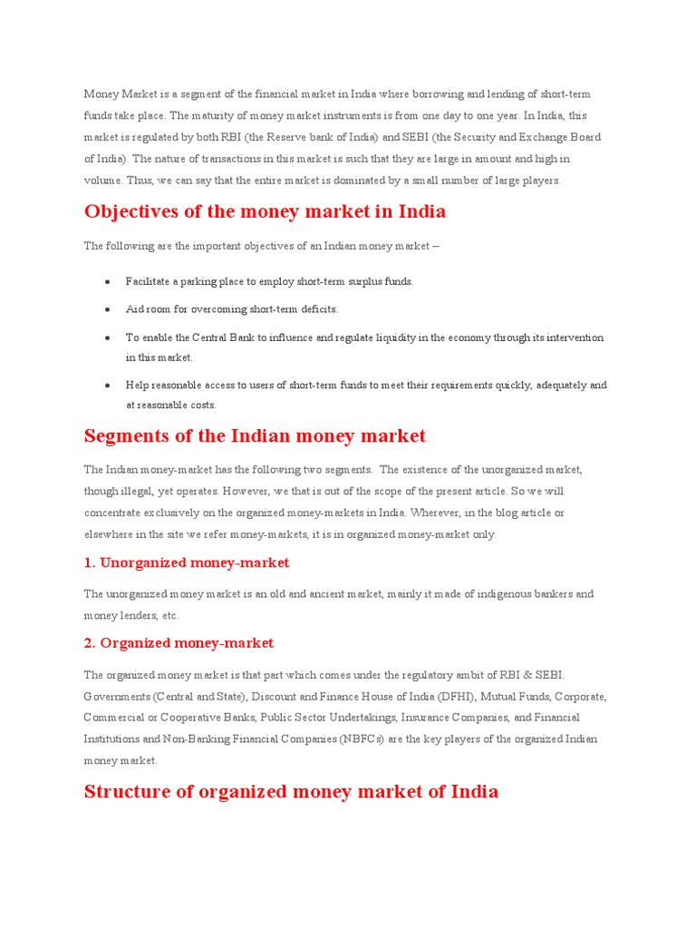 Overview of India's Money Market System | PDF | Money Market | Stocks