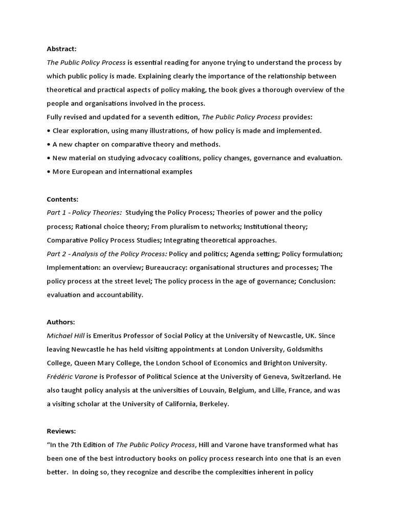 ThePublicPolicyProcess AbstractandReviews | PDF | Policy | Governance