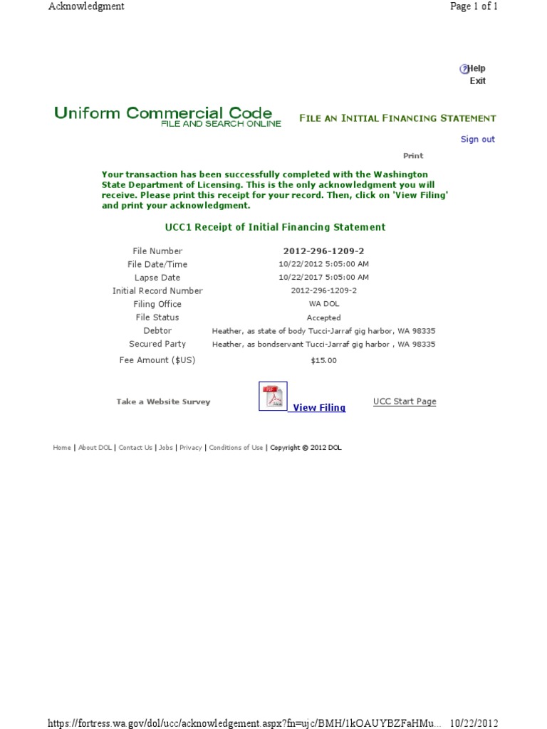 F I F S: UCC1 Receipt of Initial Financing Statement | PDF