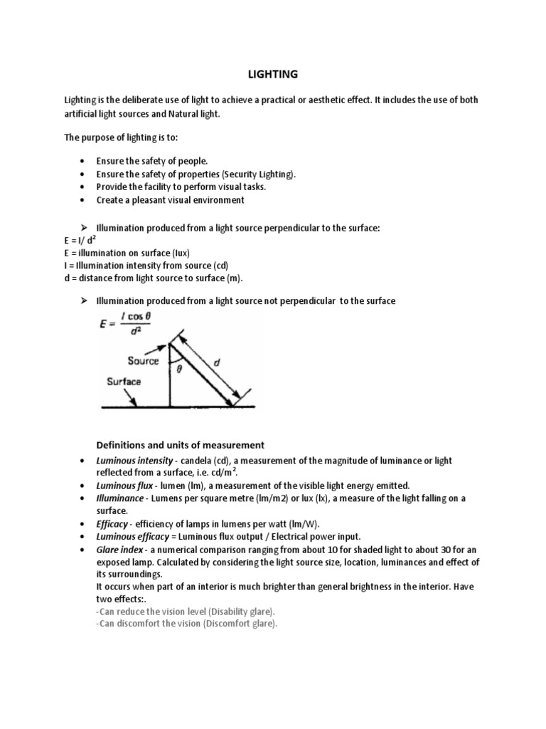 Lighting Definitions and Units of Measurement PDF Lighting