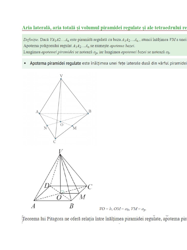 Volumul Tetraedrului Regulat Aria Laterala, Aria Totala Si Volumul Piramidei Regulate Tetraedrului