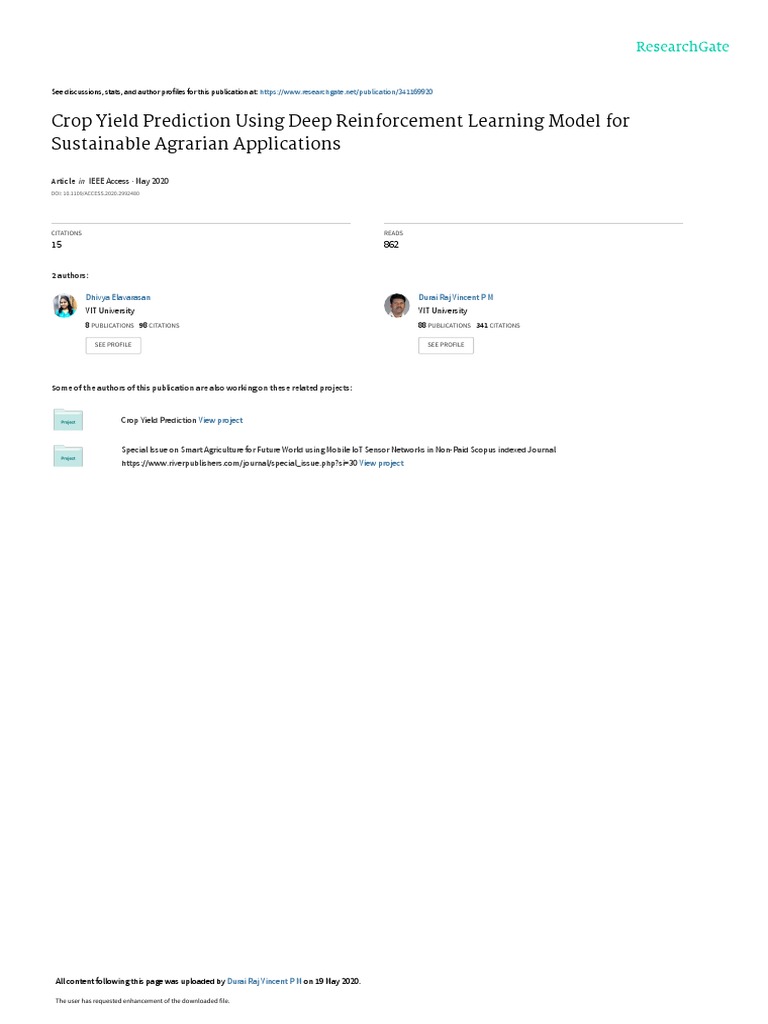 Crop Yield Prediction Using Deep Reinforcement Learning Model For ...