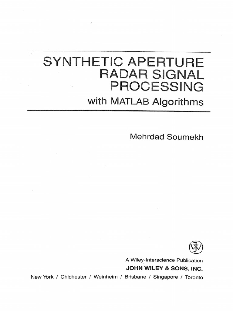 Synthetic Aperture Radar Signal Processing With MATLAB Algorithms PDF