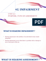 Hearing Impairment: UNIT 2.1 Purpose, Type of Assessment