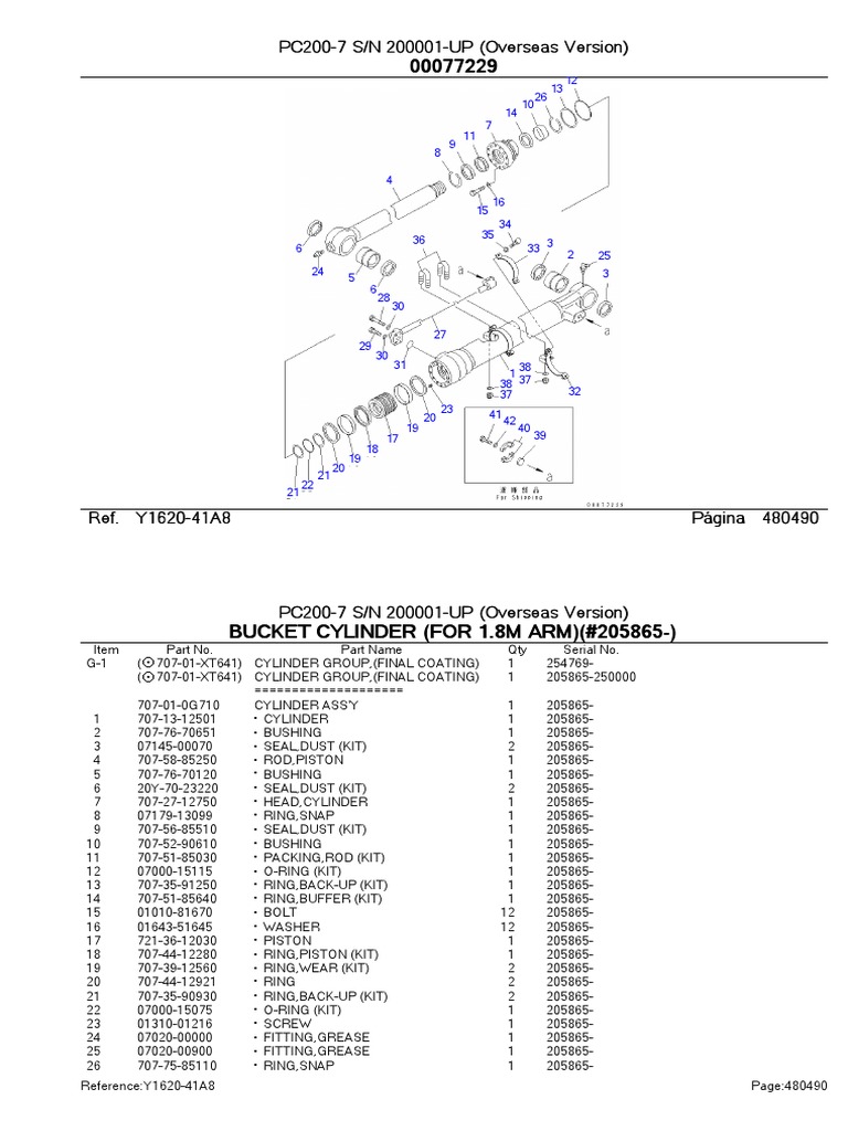 Komatsu PC200-7 Parts Manual | PDF | Piston | Cylinder (Engine)