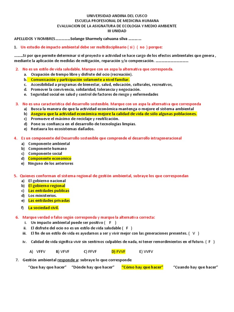 Evaluación de Ecología y Medio Ambiente | PDF | Entorno natural ...