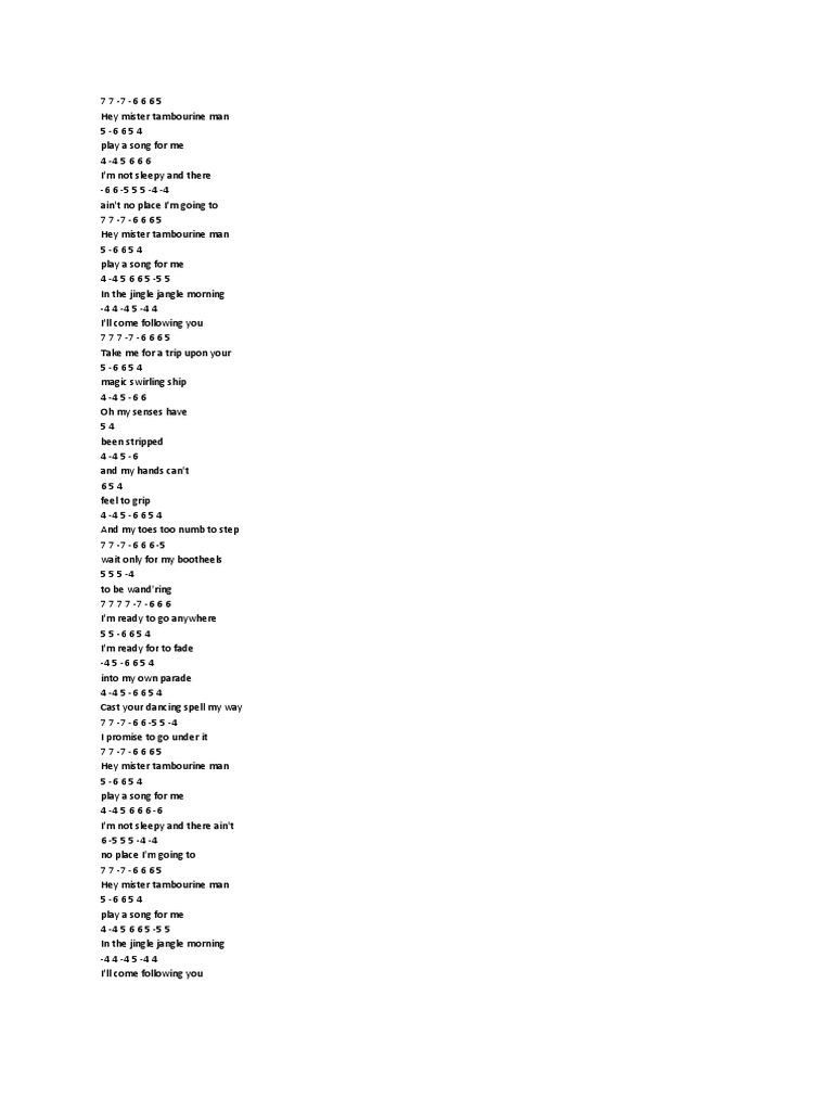 Bob Dylan MR Tamborine Man Harmonica Tab PDF