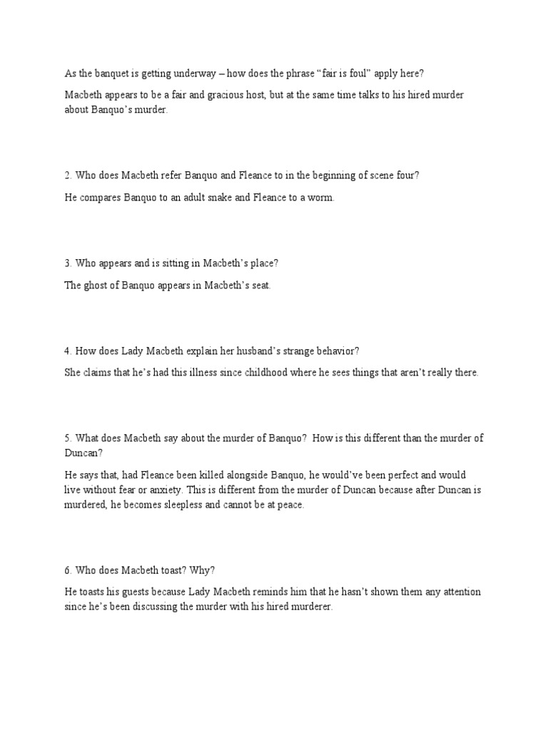 Macbeth Act 3 Scene 4 Analysis | PDF | Macbeth | Shakespearean Tragedies