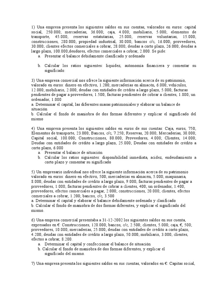 Ejercicio de Balances | Capital de trabajo |