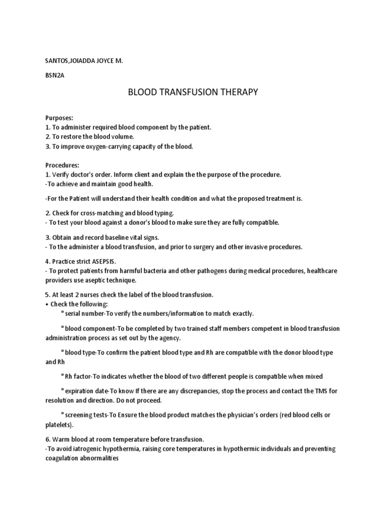 Blood Transfusion Procedures Guide | PDF | Blood Transfusion | Blood ...