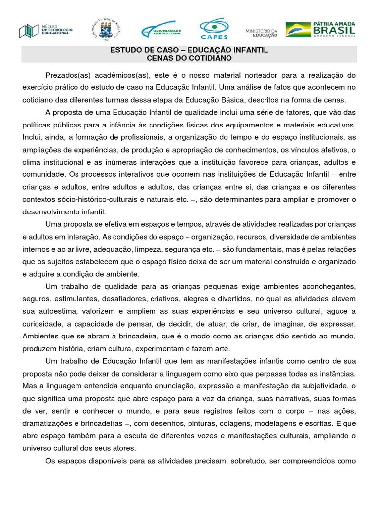 Estudo de Caso na Educação Infantil | PDF | Brinquedos | Pré-escola