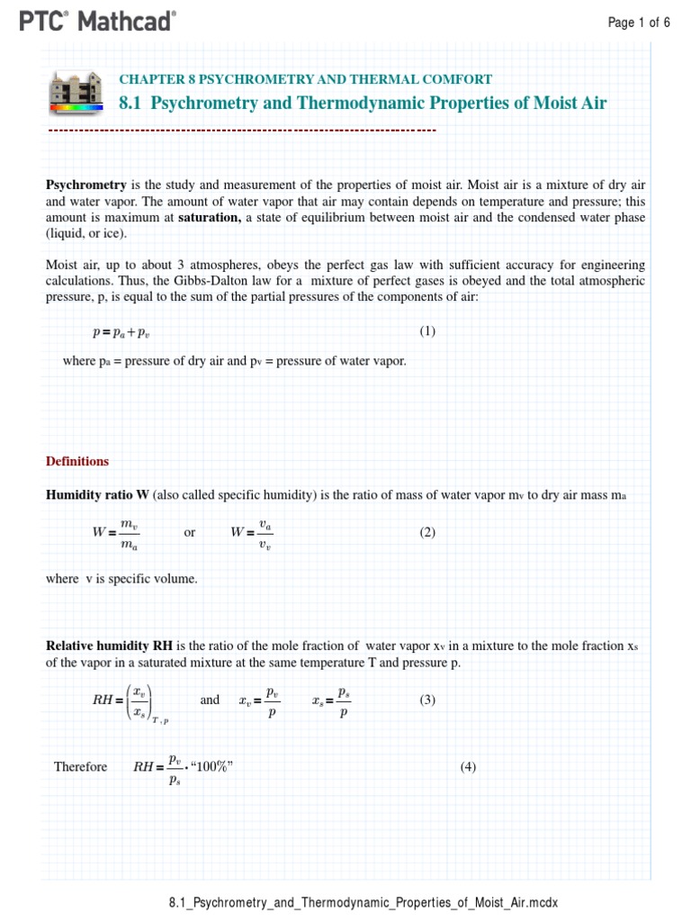 8.1 Psychrometry and Thermodynamic Properties of Moist Air | PDF ...
