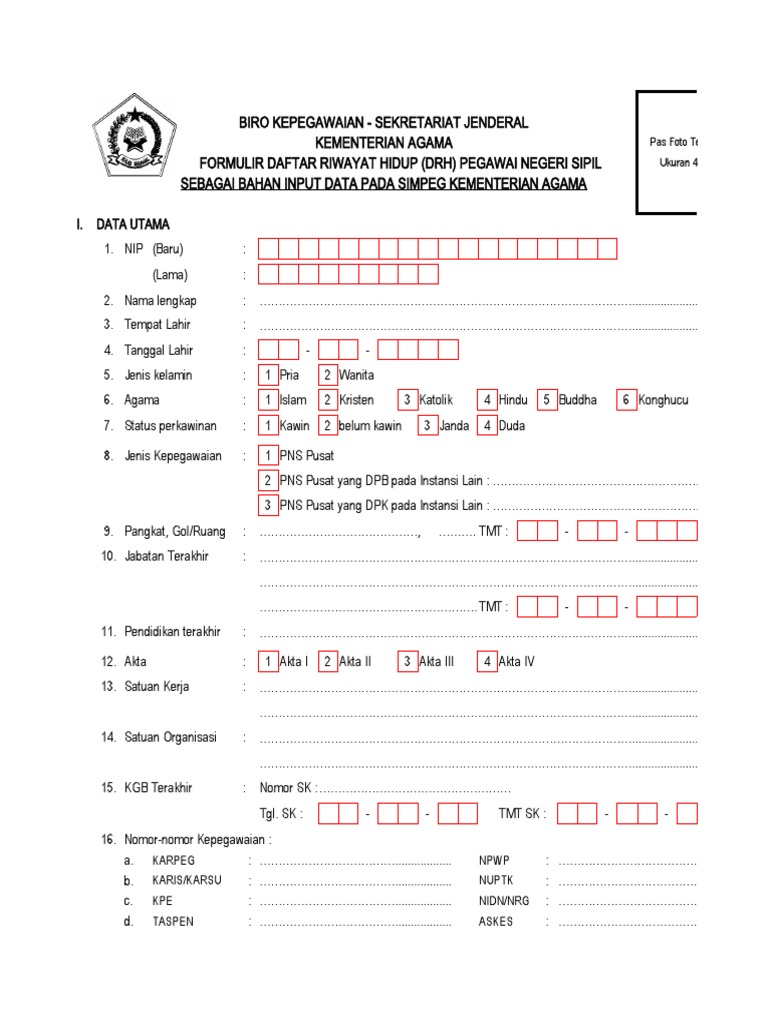 Formulir Input Simpeg Kemenag | PDF