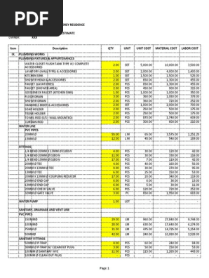 PLUMBING ESTIMATE