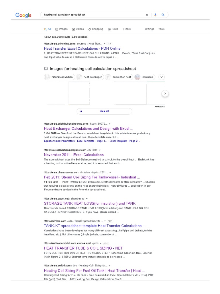 Heating Coil Calculation Spreadsheet Google Search PDF Heat