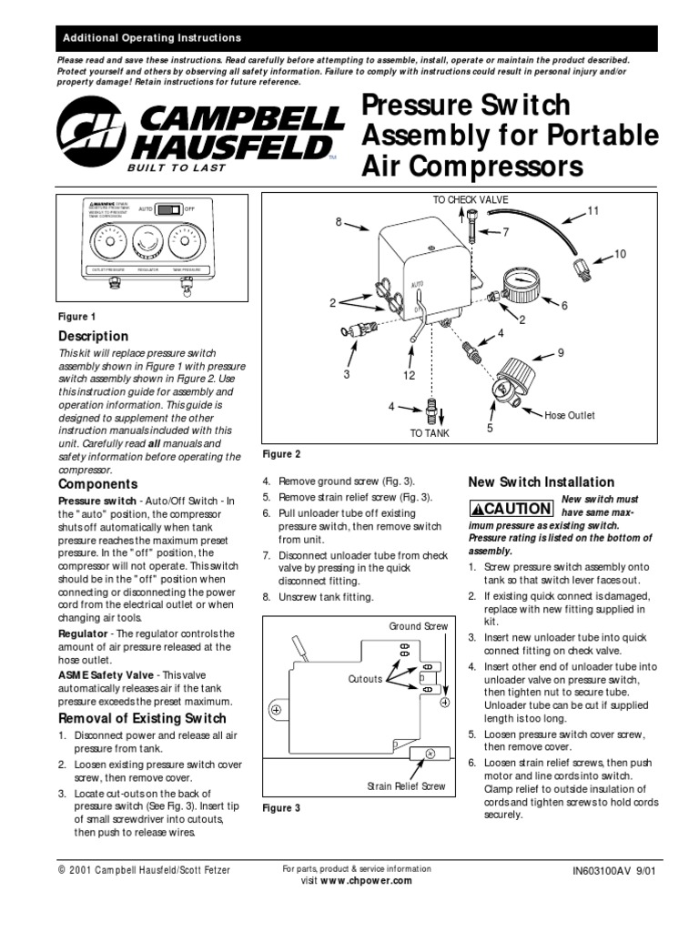 Pressure Switch Assembly For Portable Air Compressors Description PDF Valve Screw