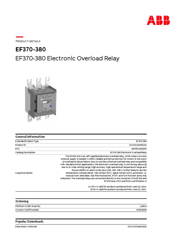 EF370380 Electronic Overload Relay ProductDetails PDF Relay