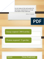 Q. Prescribe The Balanced Diet and Mention The Protein and Energy Requirement of A 30 Year Old Moderate Worker Adult Man