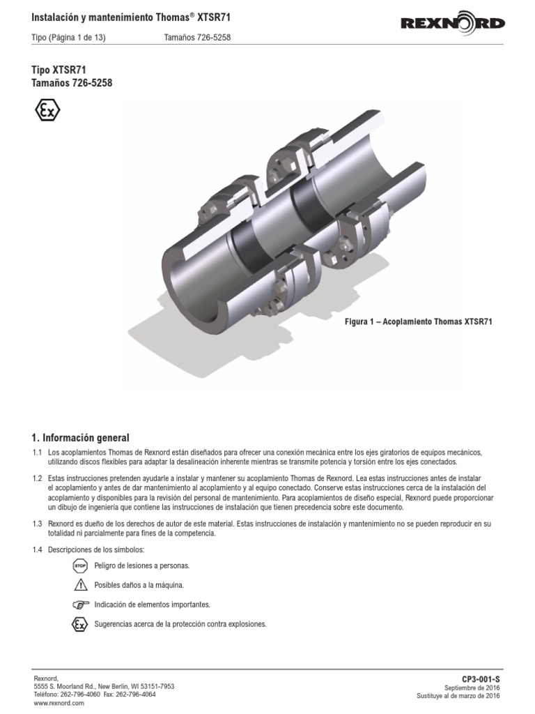 Instalación y Mantenimiento Acople Thomas XTSR71 PDF Tornillo