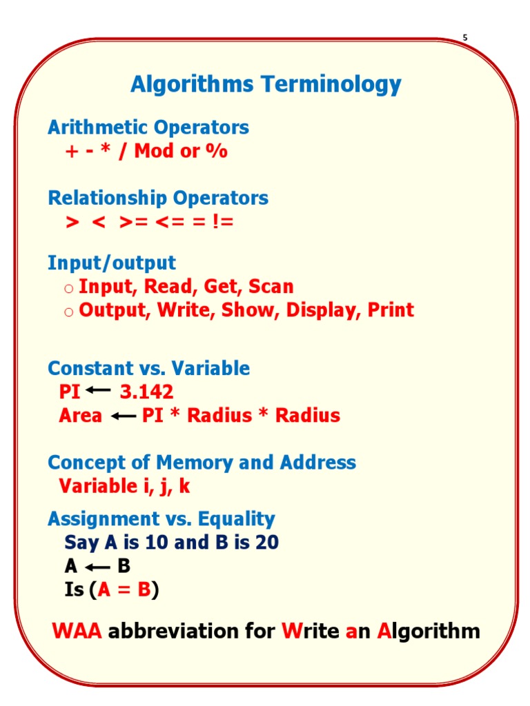 Algorithm Symbols and Terminology | PDF