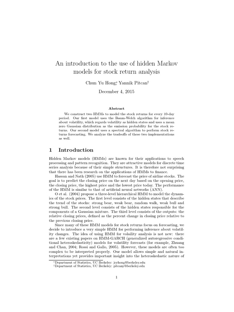 An Introduction To The Use of Hidden Markov Models For Stock Return ...
