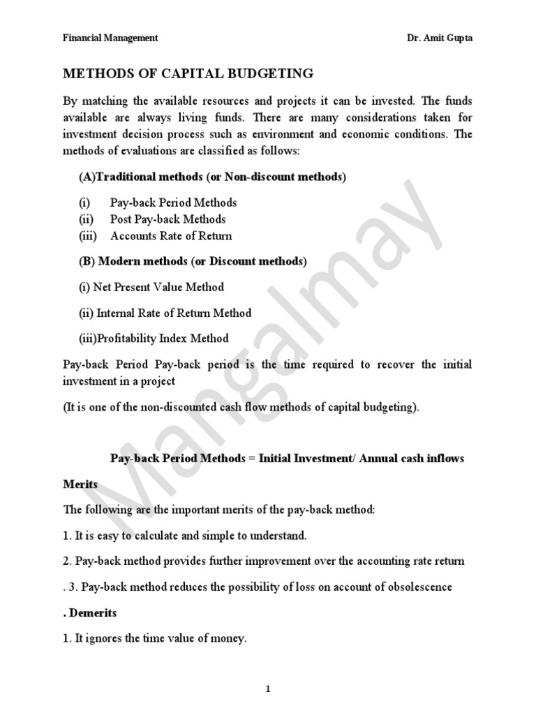 Capital Budgeting Methods Explained | PDF | Net Present Value | Present ...