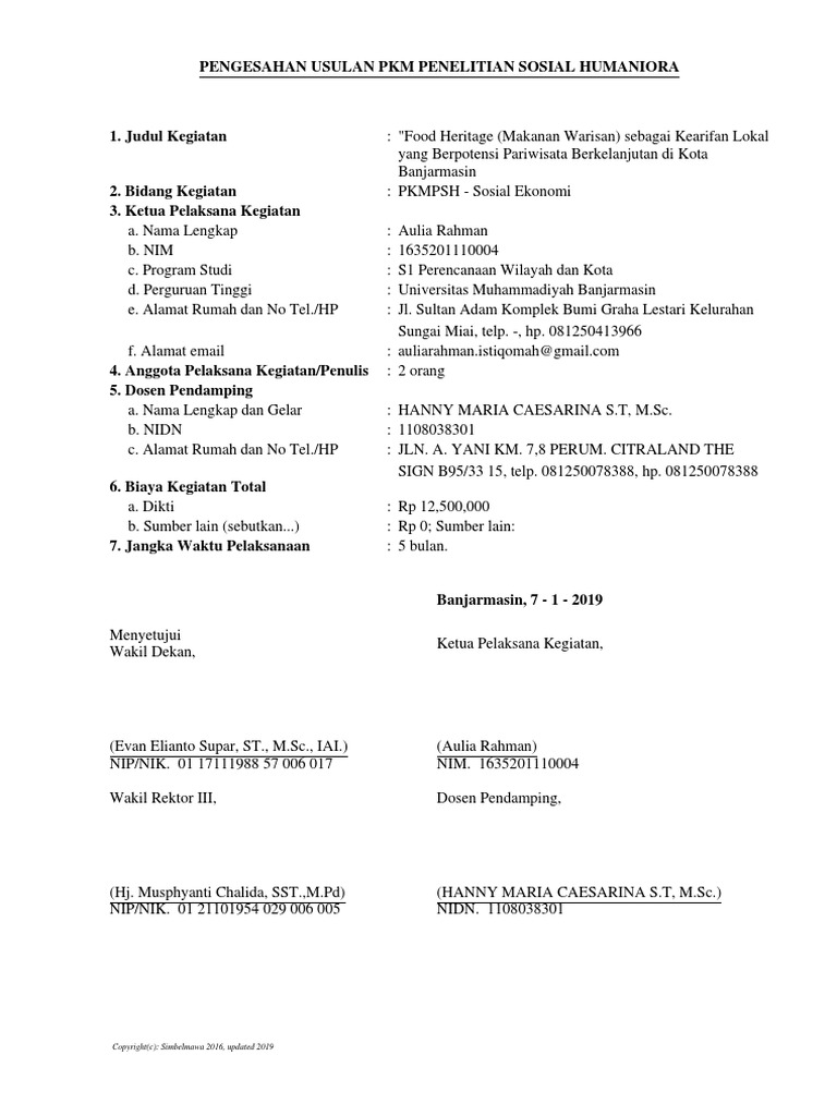 Pengesahan Proposal PKM Penelitian | PDF