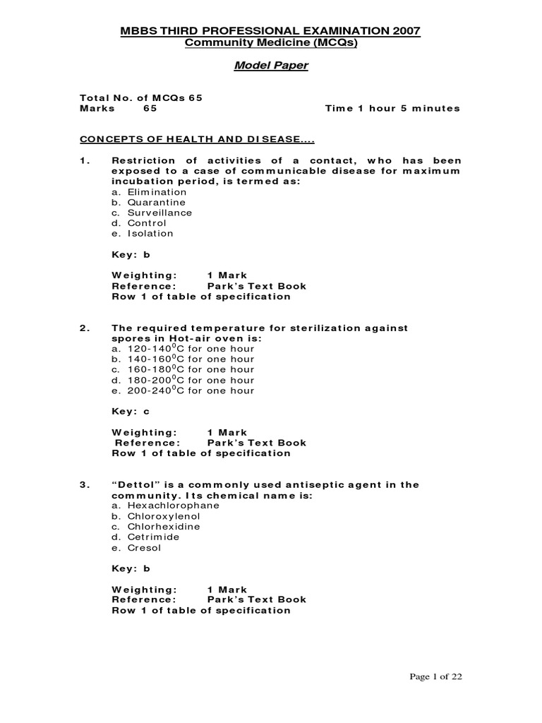 Community Medicine MCQ Compress | PDF | Medical Specialties | Wellness