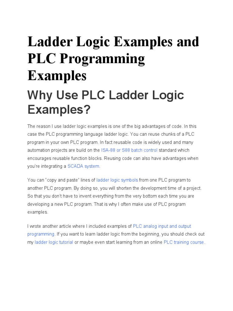 Ladder Logic Examples and PLC Programming Examples PDF
