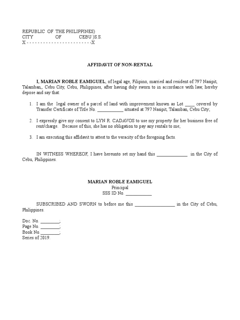 Cebu Non-Rental Affidavit Template | PDF