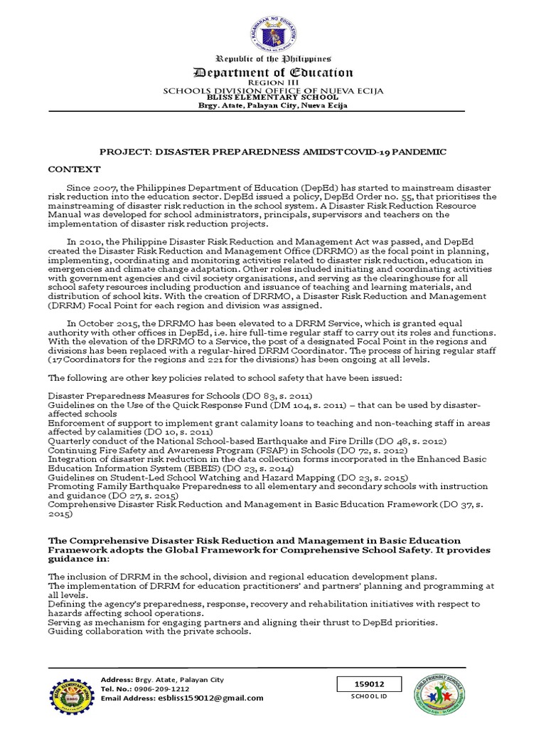 Project - Safe Schools Amidst Covid 19 Pandemic | Descargar gratis PDF ...