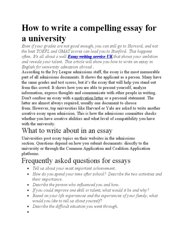 How To Write A Compelling Essay For A University | PDF | Essays ...