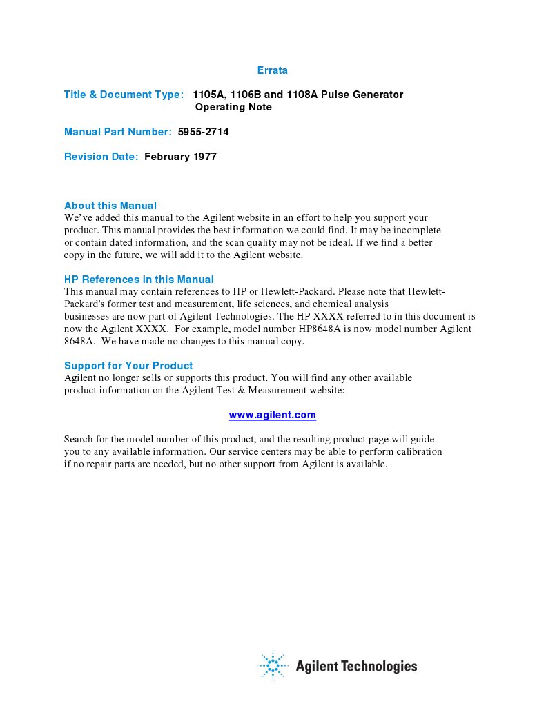 1105A, 1106B, 1108A Pulse Generator Manual | PDF