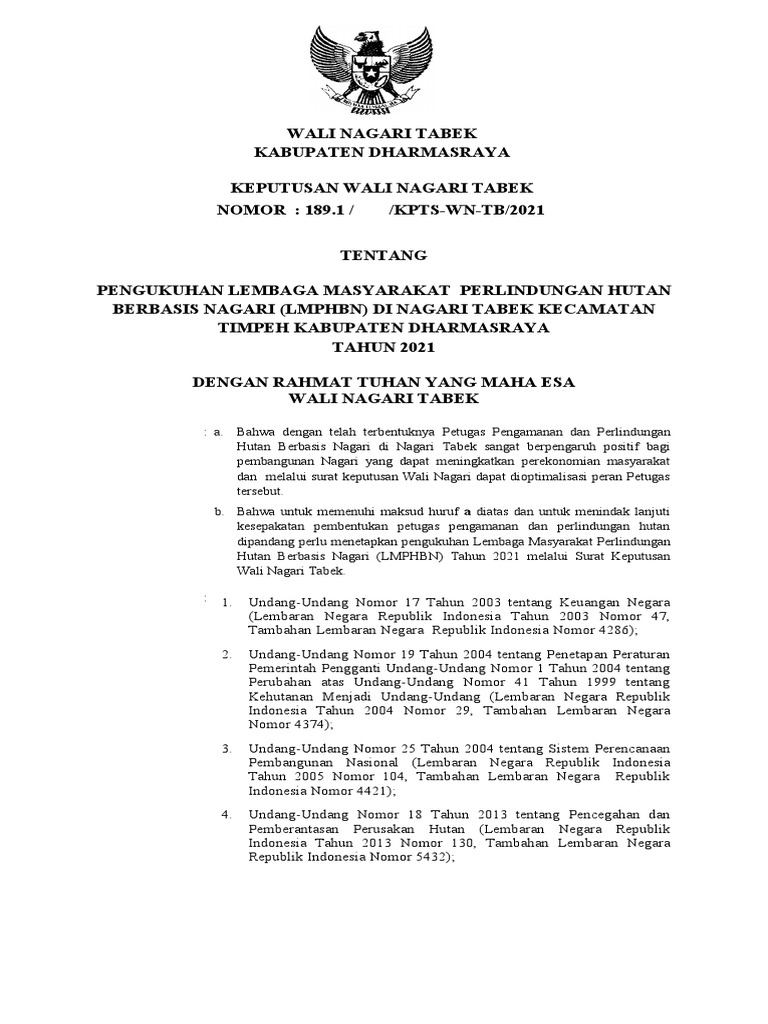 Pengukuhan LMPHBN Nagari Tabek 2021 | PDF