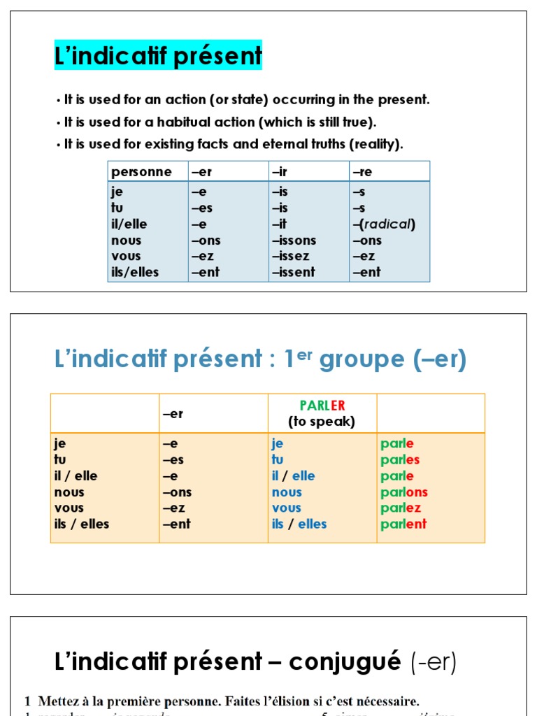 Le Verbe Attendre Au Présent De L indicatif Simple Exercises For Common French Verbs | PDF | Linguistique | Grammaire