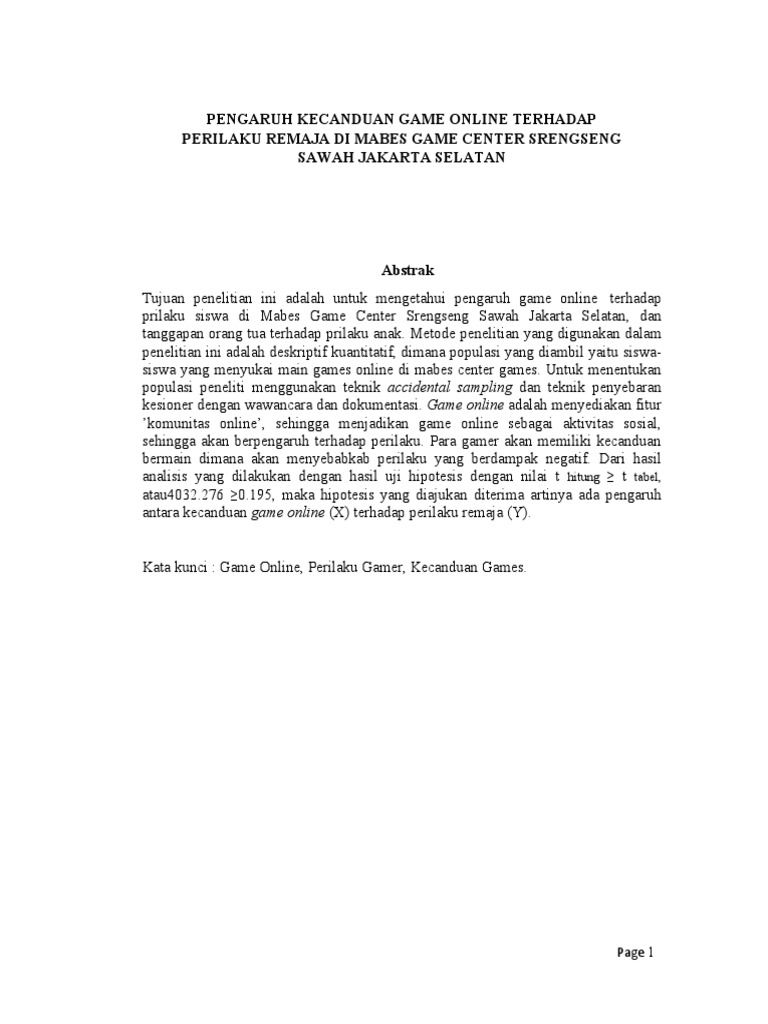 PENGARUH KECANDUAN GAME ONLINE TERHADAP PERILAKU REMAJA PDF