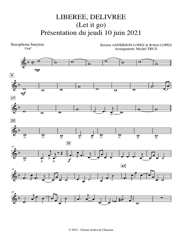 Libérée, délivrée - Saxophone baryton, PDF, Récompense de divertissement