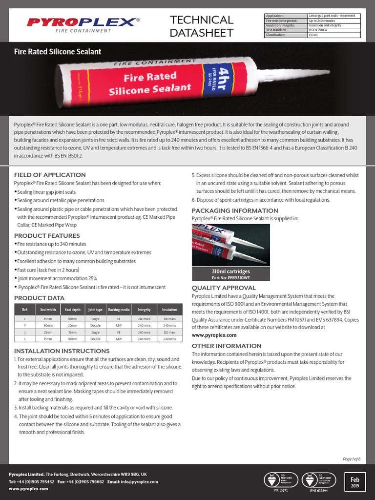 Technical Datasheet Fire Rated Silicone Sealant PDF Dangerous