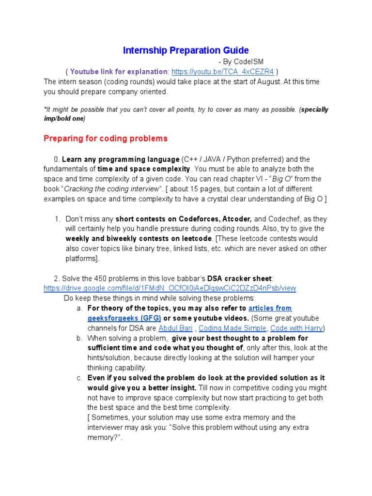 Internship Coding Preparation Guide | PDF | Mathematical Optimization ...