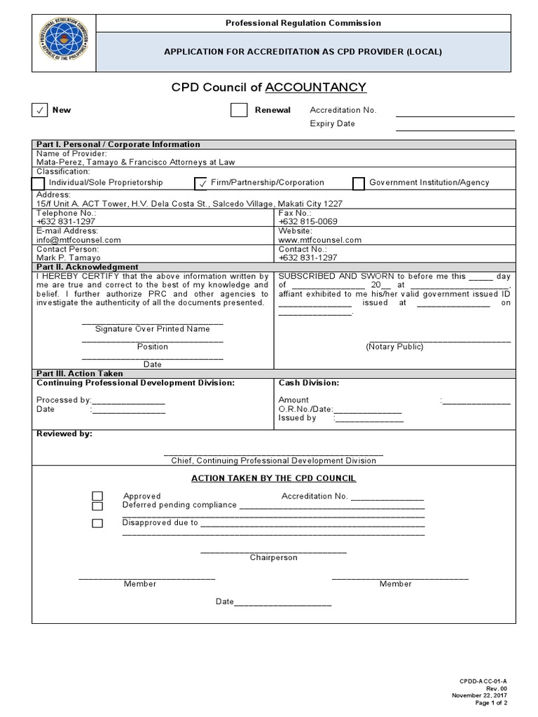 Application Form As Local CPD Provider 13february2018 | PDF ...