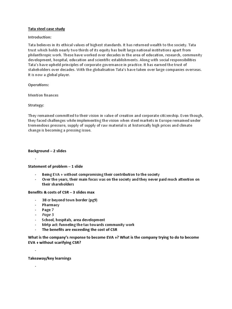 Tata Steel Case Study | PDF
