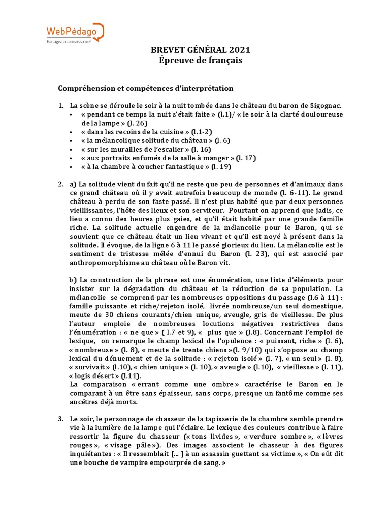 Sujet De Réflexion Corrigé Brevet Brevet General Francais Corrige Complet | PDF | Vampires | Langues