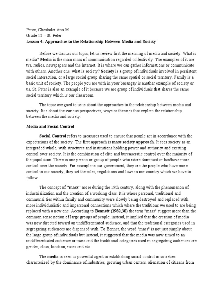The Relationship Between Media And Society Essay