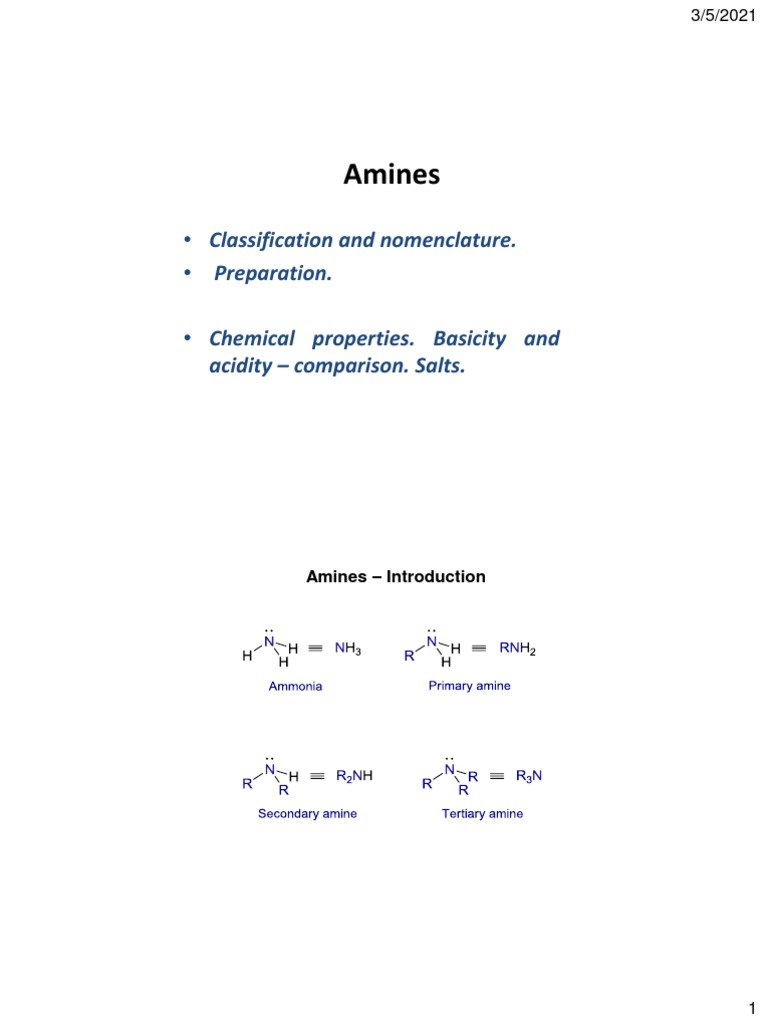 Amines: Classification, Preparation, Properties | PDF | Amine | Amide