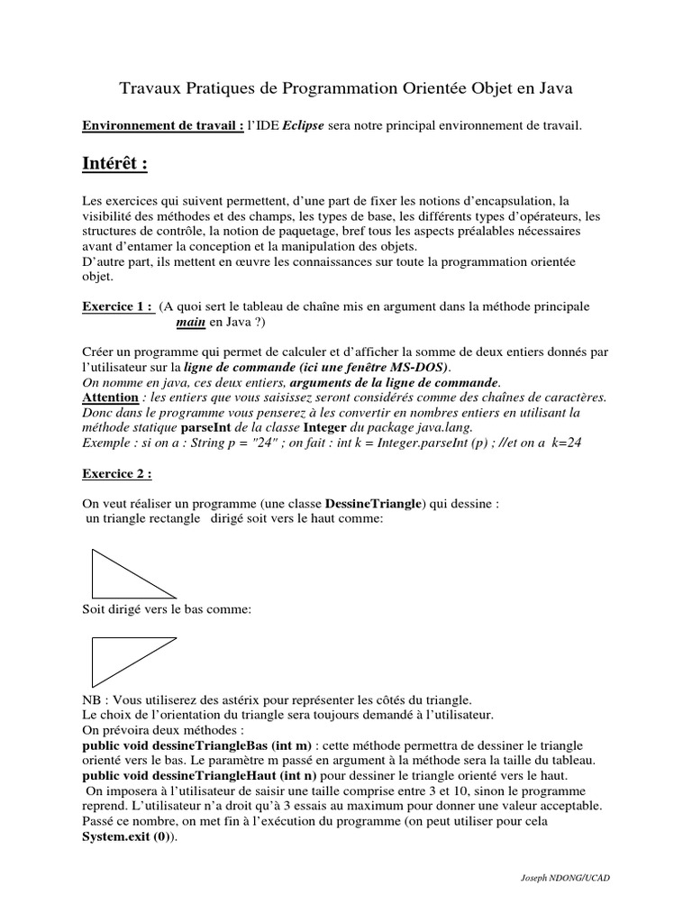 Exercices de Programmation Java POO | PDF | Classe (informatique ...