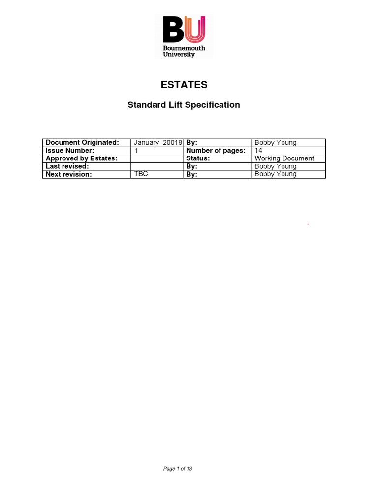 Appendix 10 BU Standard Lift Specification | PDF | Elevator | Door