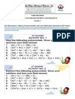 List of Activities Seatworks in Math 7