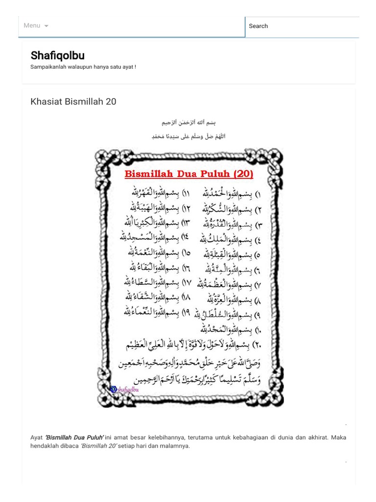 Khasiat Bismillah 20 Shafiqolbu Pdf