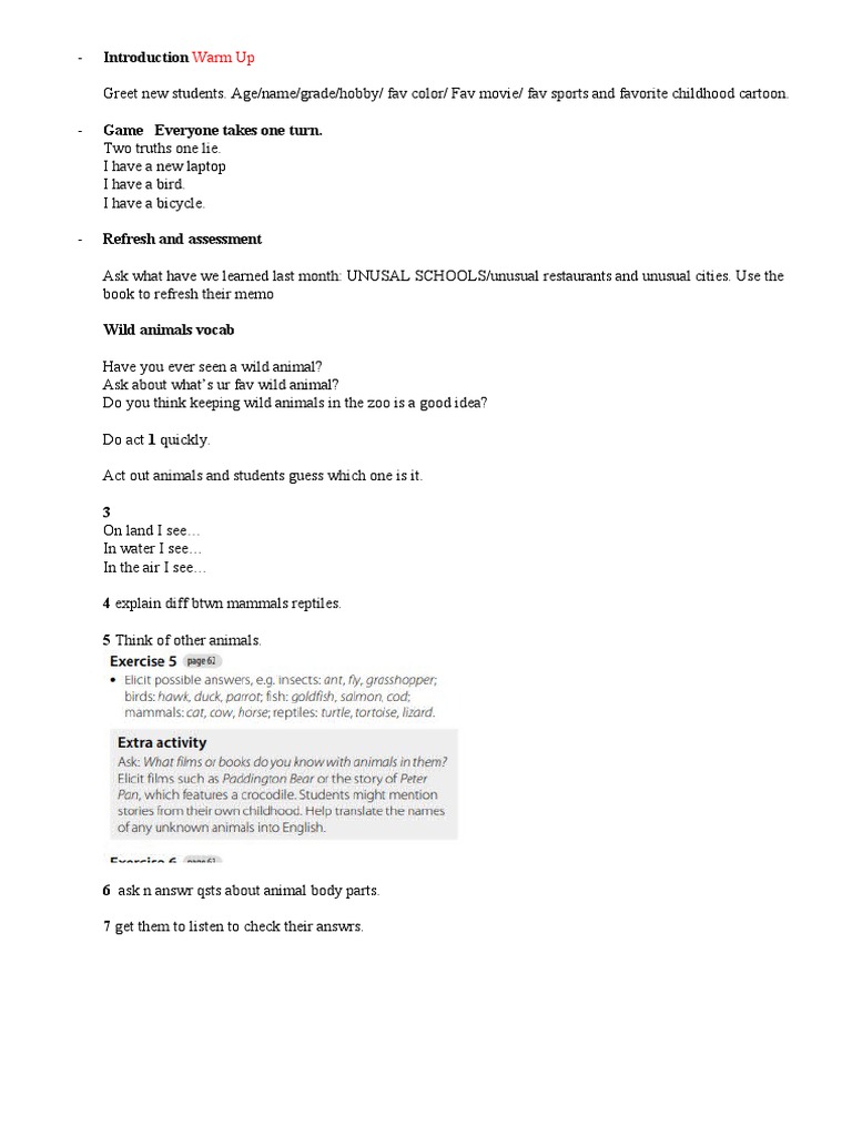 Solutions Wild Animals Les 1 | PDF